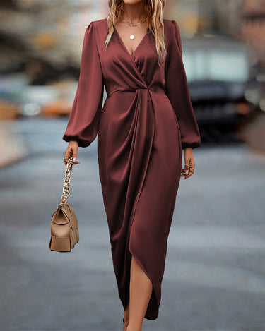 Nerissa | Long Sleeve Dress with Crossed Neckline and Belt