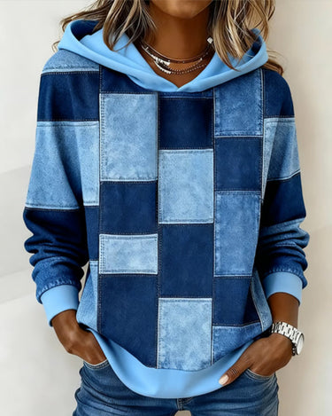 Marguerite | Checked Cotton Blend Hoodie with Long Sleeves