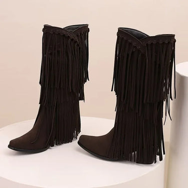 Henrietta | Knee High Western Boots With Fringe Details