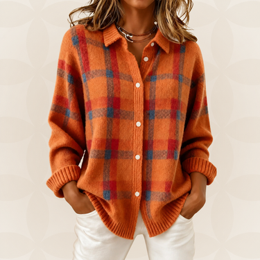 Peony | Checked Jumper With Shirt Collar And Button Front