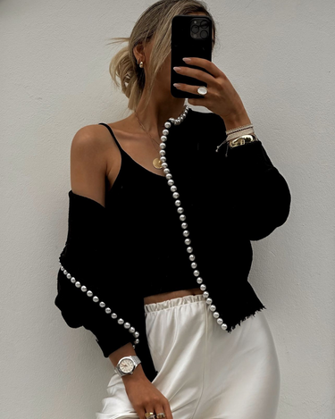 Pearl Trim Cardigan – Elegant Glamour Knit Cardi