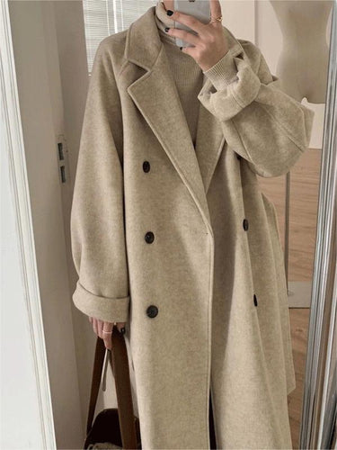 Belted Wool Coat – Classic Double-Breasted Longline Coat