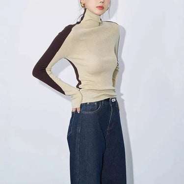 Mock Neck Contrast Sleeve Top – Two-Tone Long Sleeve Knit