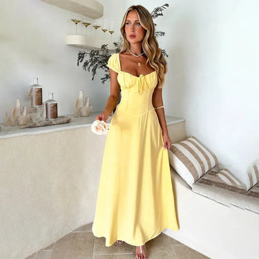 Yellow Empire Maxi Dress – Puff Sleeve Romantic Prom Summer Dress