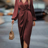 Nerissa | Long Sleeve Dress with Crossed Neckline and Belt