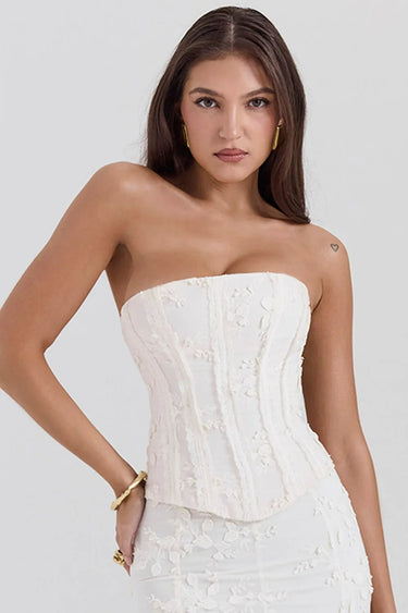 Strapless Embroidered Wedding Guest Maxi Dress – Floral Detail Occasion Gown