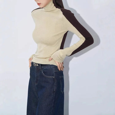 Mock Neck Contrast Sleeve Top – Two-Tone Long Sleeve Knit