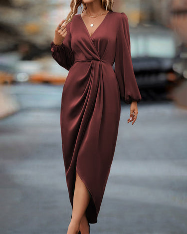 Nerissa | Long Sleeve Dress with Crossed Neckline and Belt