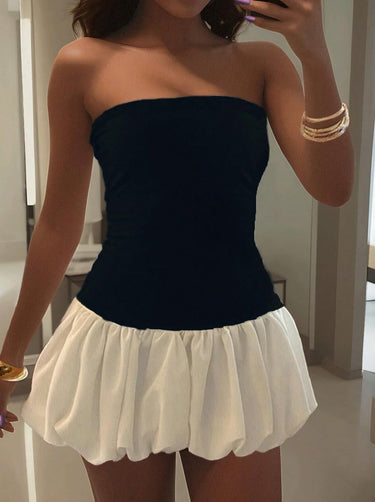 White Strapless Mini Dress – Drop-Waist Bubble Hem Party Dress