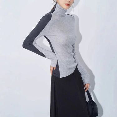 Mock Neck Contrast Sleeve Top – Two-Tone Long Sleeve Knit