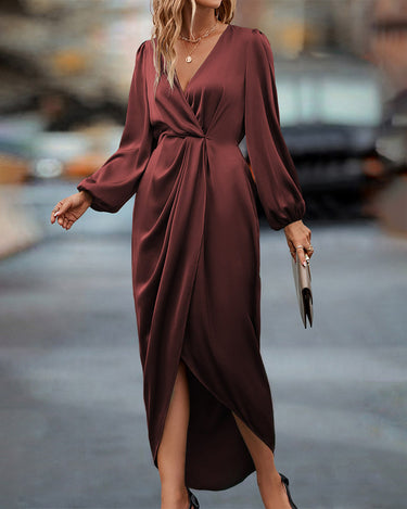 Nerissa | Long Sleeve Dress with Crossed Neckline and Belt