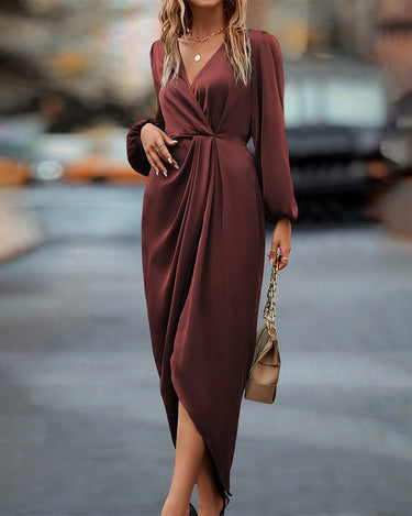 Nerissa | Long Sleeve Dress with Crossed Neckline and Belt