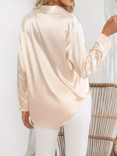 Champagne Satin Blouse – Button-Down Shirt with Pointed Collar