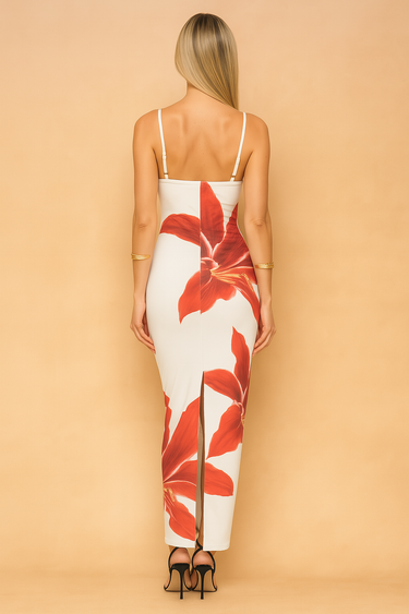 Floral Print Bodycon Mini Dress – V-Neck Sleeveless Party Dress