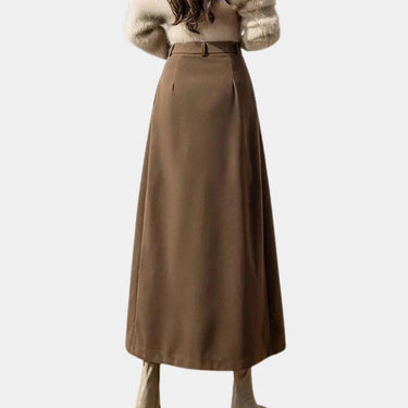 Pleated Wool Maxi Skirt – High-Waisted A-Line Stretch Skirt