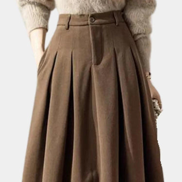 Pleated Wool Maxi Skirt – High-Waisted A-Line Stretch Skirt