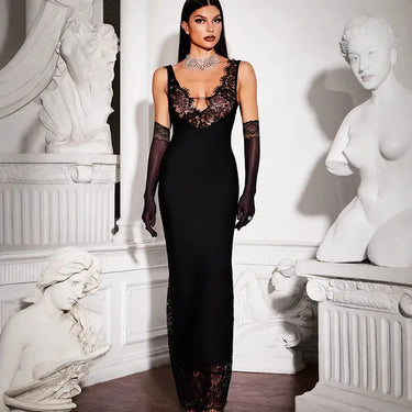 Lace Panel Maxi Dress – Elegant Evening Silhouette Dress for Women