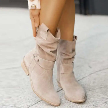 Suede Knee-High Boots – Slouchy Strap Detail Long Shaft Boots