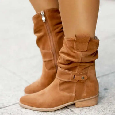 Suede Knee-High Boots – Slouchy Strap Detail Long Shaft Boots