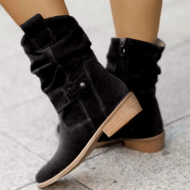 Suede Knee-High Boots – Slouchy Strap Detail Long Shaft Boots