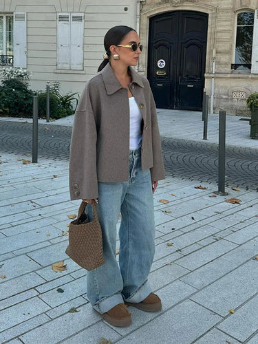 Boxy Cropped Wool Coat – Oversized Short Winter Jacket