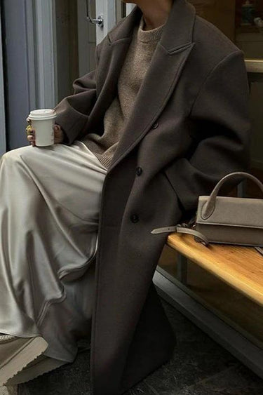 Oversized Wool Blend Coat – Double-Breasted Longline Coat