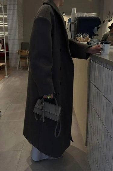Oversized Wool Blend Coat – Double-Breasted Longline Coat