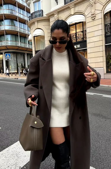 Oversized Wool Blend Coat – Double-Breasted Longline Coat