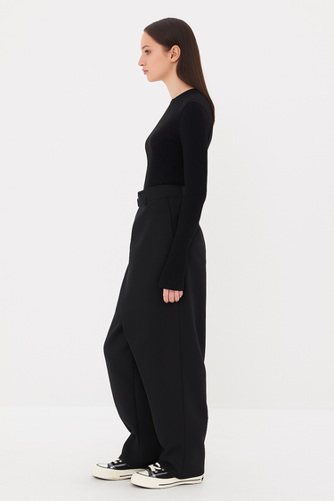 Asymmetric Overlay Trousers – Draped Dual-Button Tailored Trousers