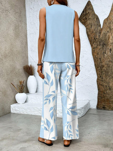 Botanical Print Co-Ord Set – Layered Top and Wide-Leg Trouser Set
