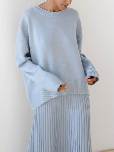 Oversized Crewneck Knit Sweater – Relaxed One-Size Jumper