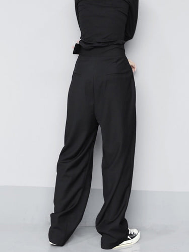Wide-Leg Velcro Waist Trousers – Pleated Flowing Smart Trousers