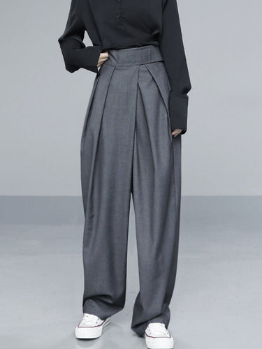 Wide-Leg Velcro Waist Trousers – Pleated Flowing Smart Trousers