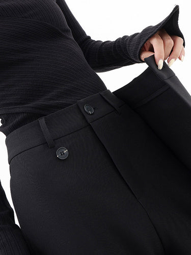 Asymmetric Overlay Trousers – Draped Dual-Button Tailored Trousers