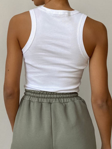 Ribbed Crop Tank Top – High Neck Fitted Cropped Sleeveless Top