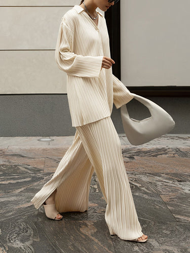 Pleated Satin Lounge Set – Flowy Two-Piece Trouser Co-Ord