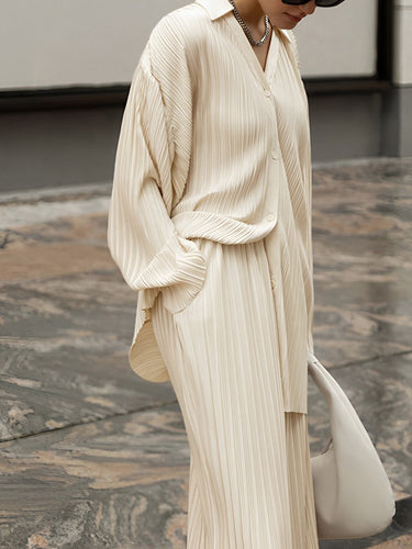 Pleated Satin Lounge Set – Flowy Two-Piece Trouser Co-Ord