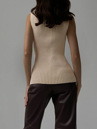 Ribbed Mock Neck Vest – Sleeveless Structured Knit Tank Top