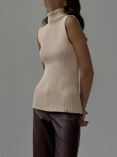 Ribbed Mock Neck Vest – Sleeveless Structured Knit Tank Top