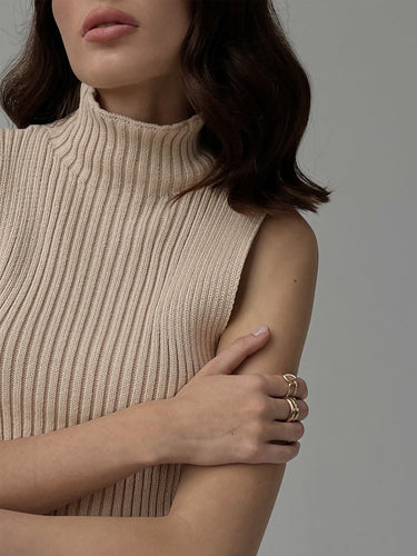 Ribbed Mock Neck Vest – Sleeveless Structured Knit Tank Top