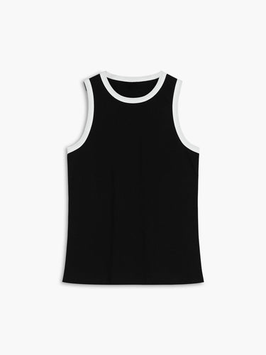 Contrast Trim Tank Top – Ribbed Fitted Cropped Sleeveless Top