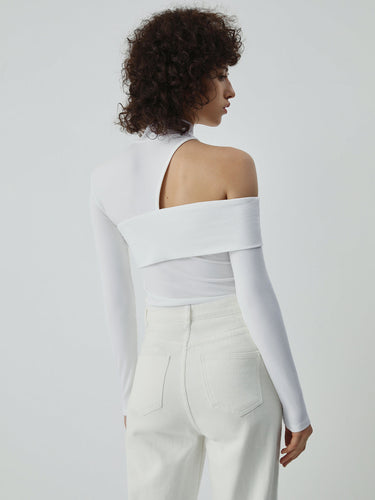 Asymmetric Cutout High Neck Top – Long Sleeve Knit Top