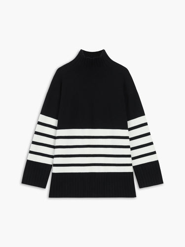 Striped Mock Neck Sweater – Oversized Knit Jumper