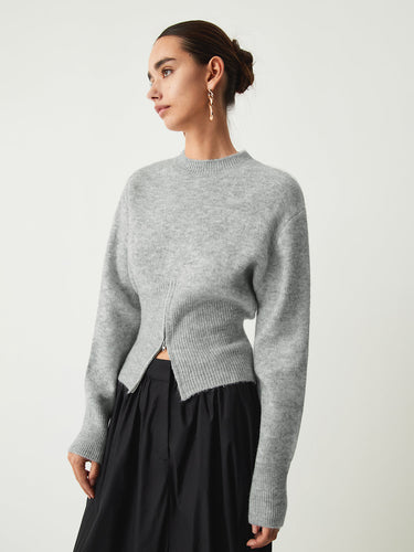 Half-Zip Knit Sweater – Fitted Flared Sleeve Jumper