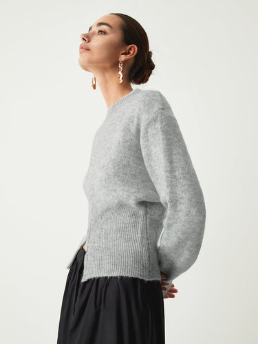 Half-Zip Knit Sweater – Fitted Flared Sleeve Jumper