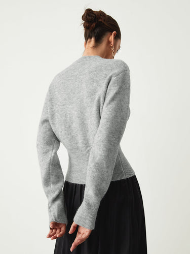Half-Zip Knit Sweater – Fitted Flared Sleeve Jumper