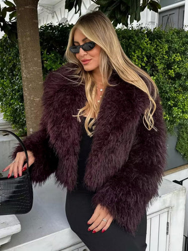Cropped Faux Fur Coat – Voluminous Short Glamour Coat