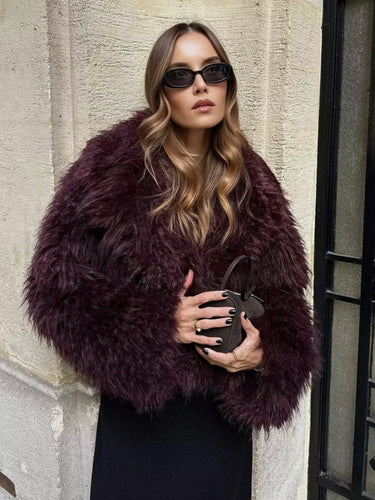 Cropped Faux Fur Coat – Voluminous Short Glamour Coat