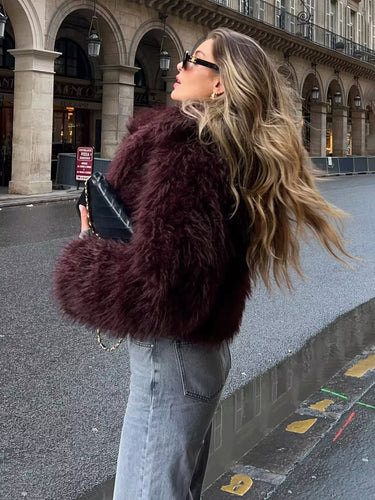 Cropped Faux Fur Coat – Voluminous Short Glamour Coat