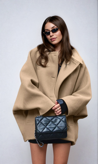 Oversized Wool Blend Button Coat – Softly Tailored Winter Coat